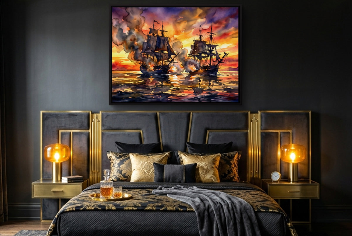 Galleons Sunset Battle — galleons sunset battle bedroom with window 2 1land framed black
