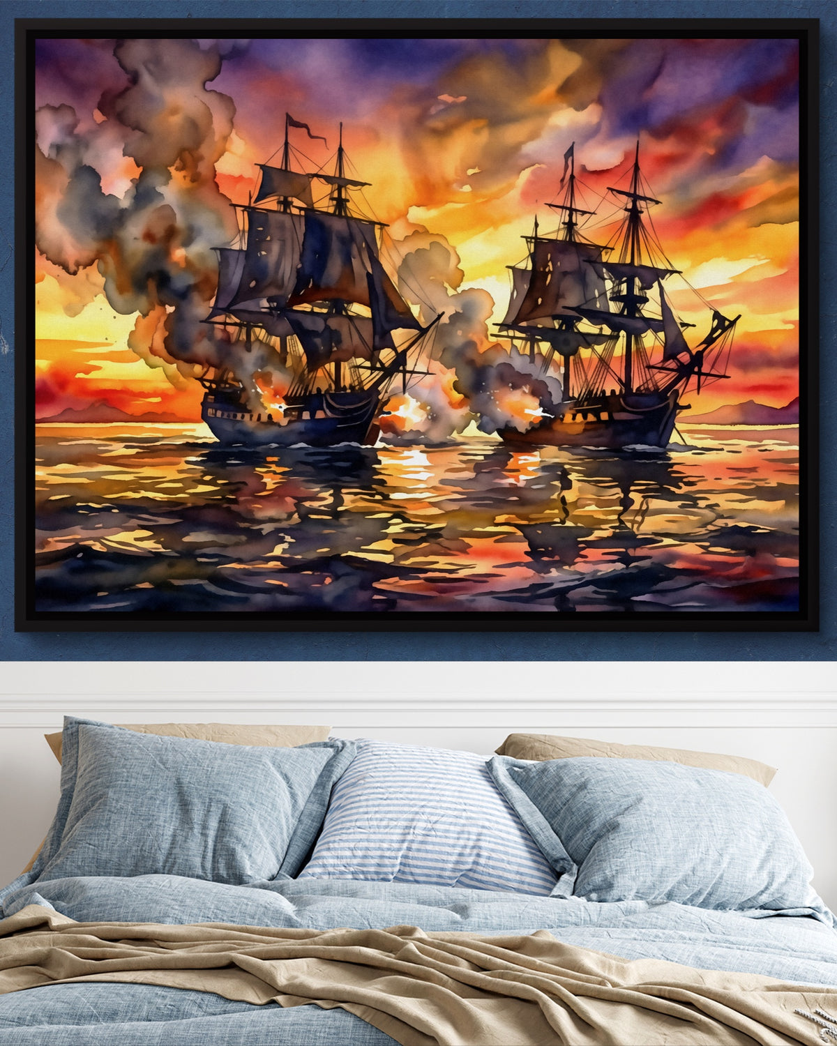 Galleons Sunset Battle — galleons sunset battle psd navy blue bedroom 1land framed black