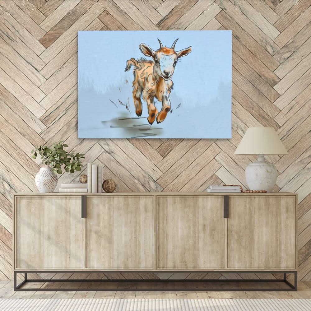 Galloping Goat - Baby Animal Wall Art in Black Frame
