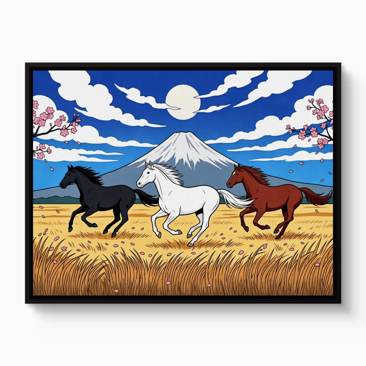 Galloping Horses Fuji Dawn — galloping horses fuji dawn white studio framed black