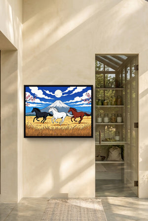 Galloping Horses Fuji Dawn — galloping horses fuji dawn p interior room with doorway 1land framed black