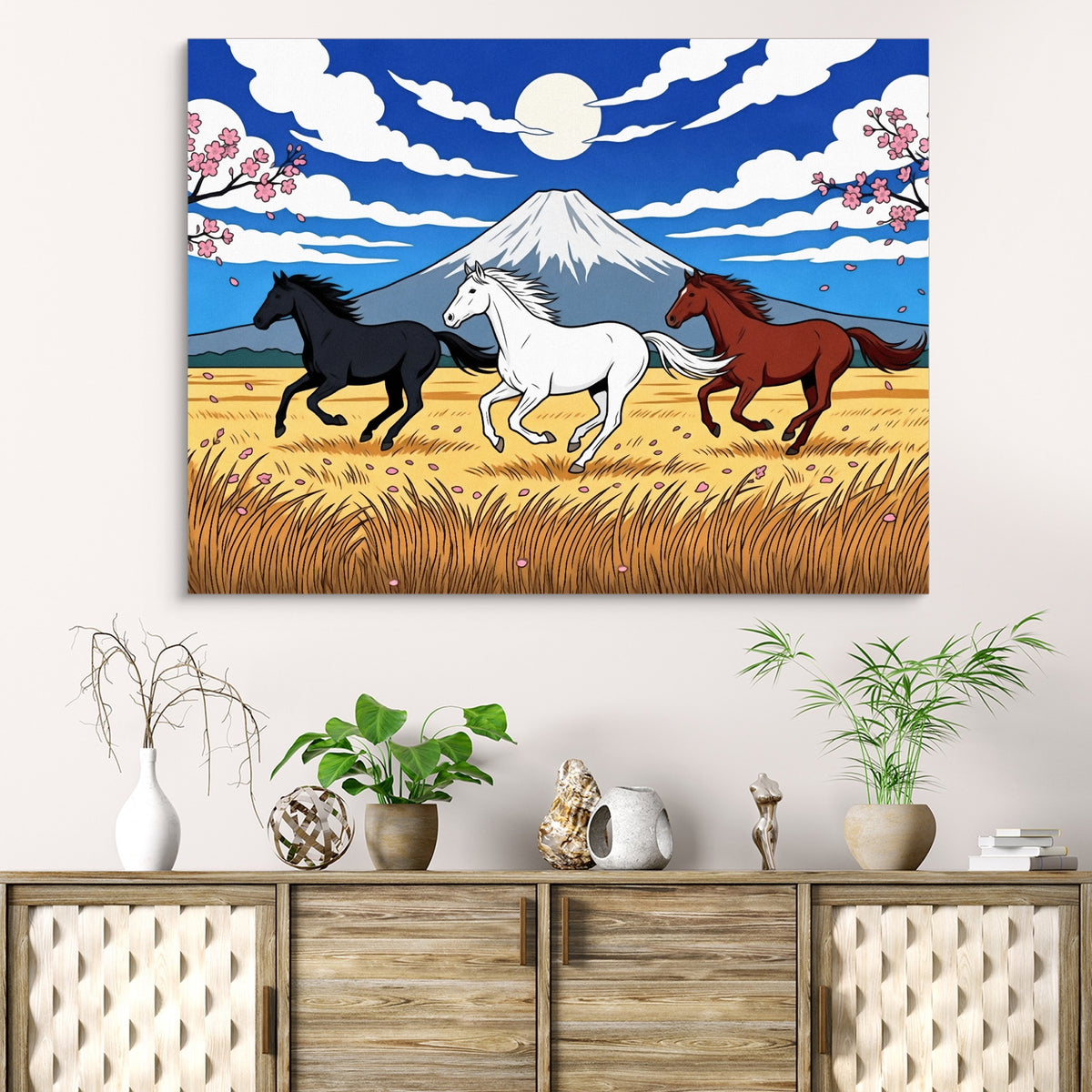 Galloping Horses Fuji Dawn — galloping horses fuji dawn sq beach cabinet 1land flush print