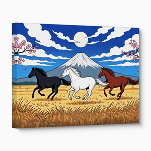 Galloping Horses Fuji Dawn — galloping horses fuji dawn angled flush print