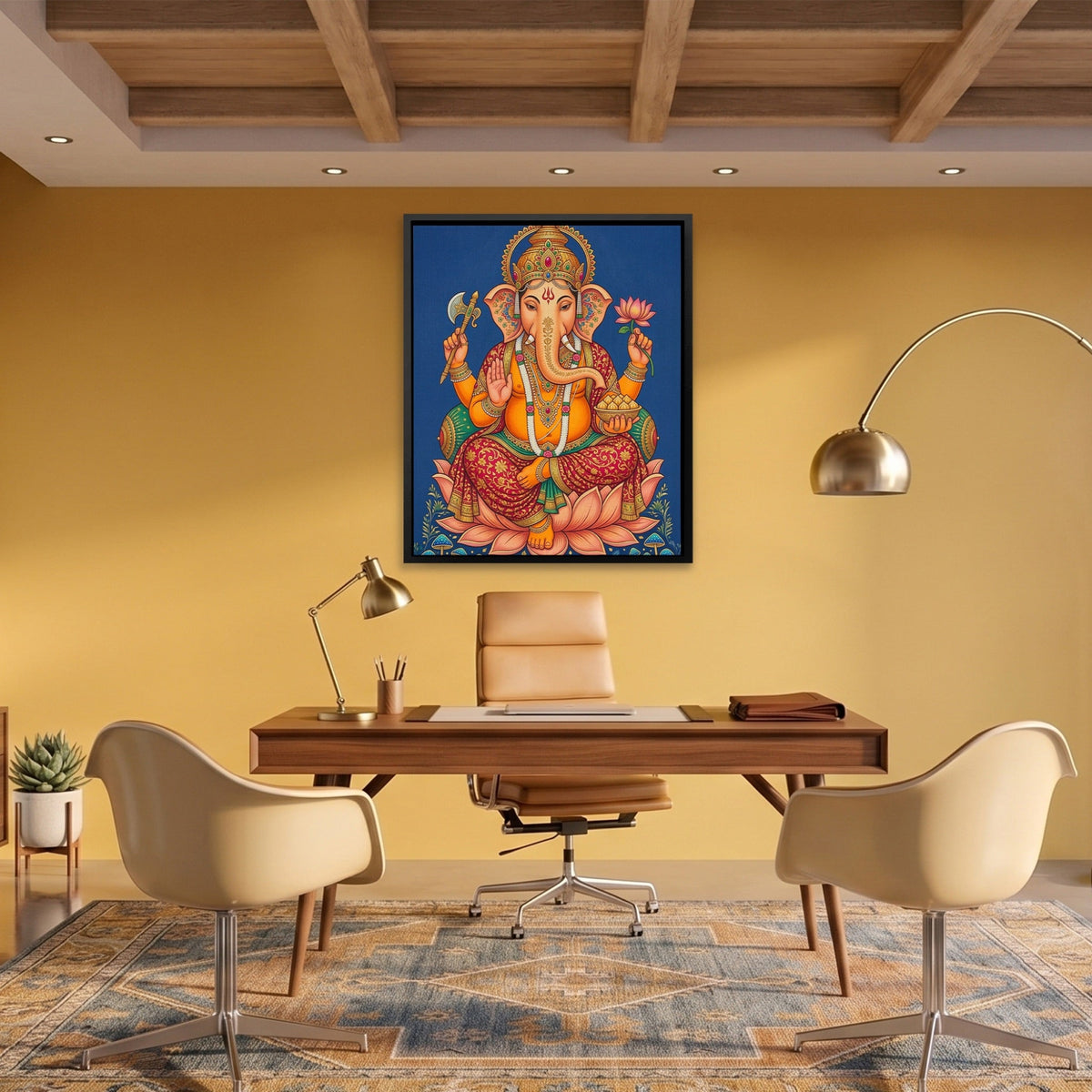 Ganesh Golden Lotus canvas wall art, room view