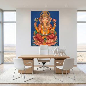 Ganesh Golden Lotus canvas wall art, room view
