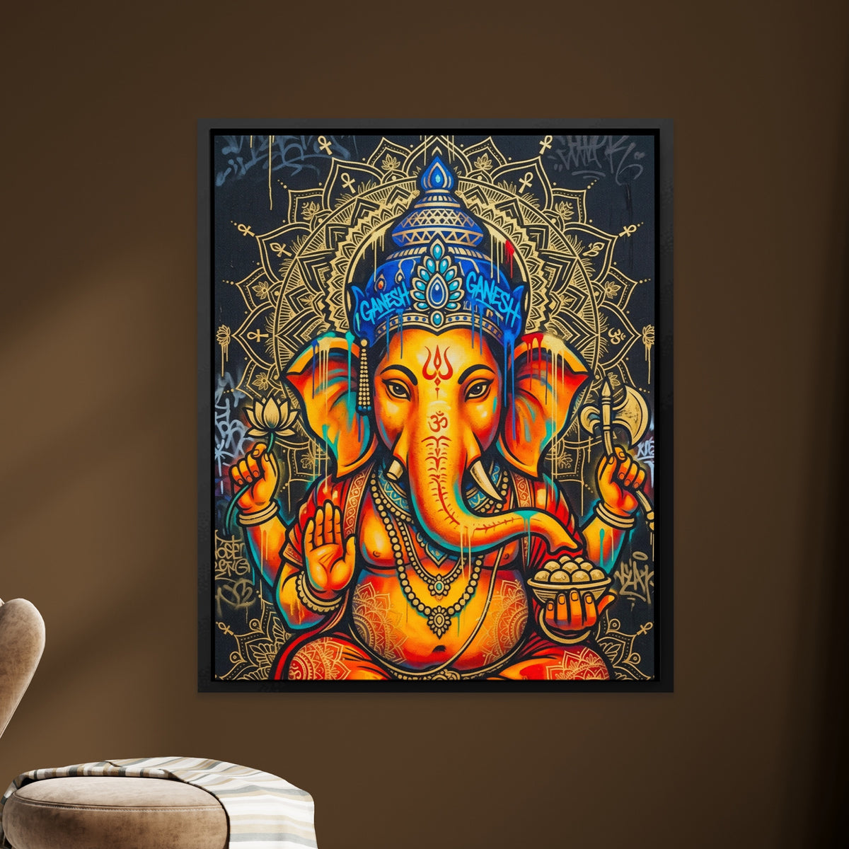 Ganesh Orange Mandala — Ganesh Orange Mandala brown room Zoom 236