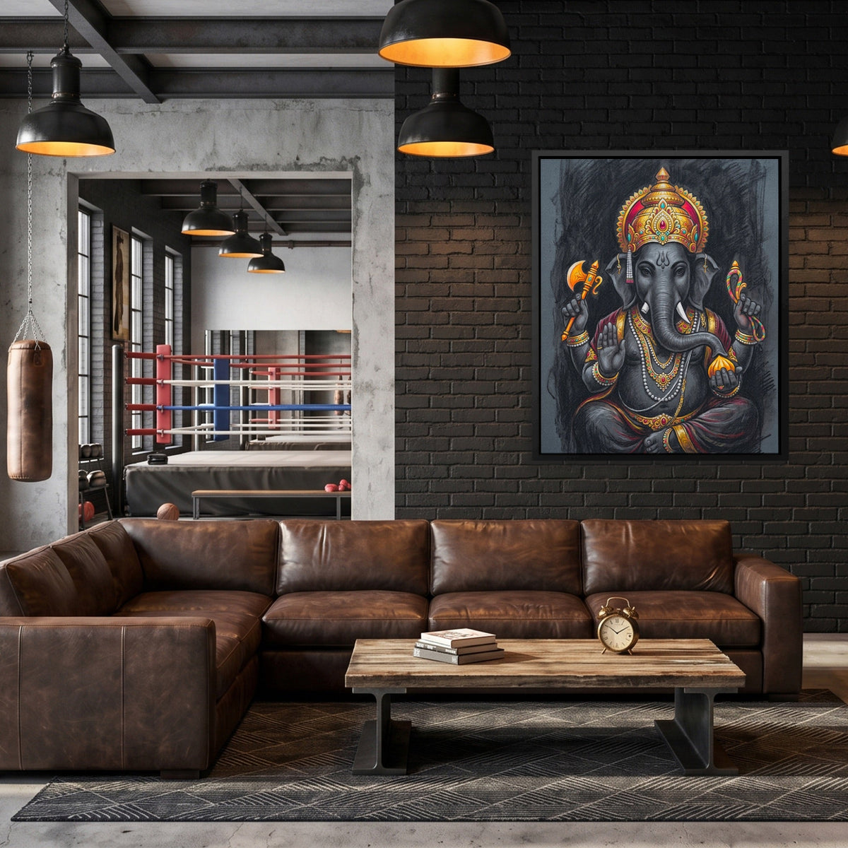 Ganesha Charcoal Crown canvas wall art, room view