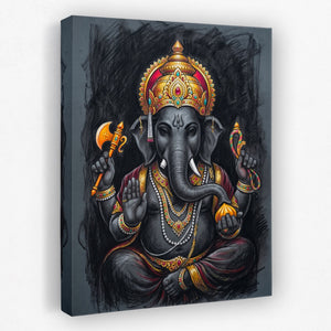 Ganesha Charcoal Crown canvas wall art
