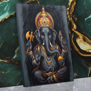 Ganesha Charcoal Crown — Ganesha Charcoal Crown Against Wall   Mirror Wrap V3 21