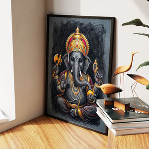 Ganesha Charcoal Crown — Ganesha Charcoal Crown New   Living Room Wall Apartment Zoom 213