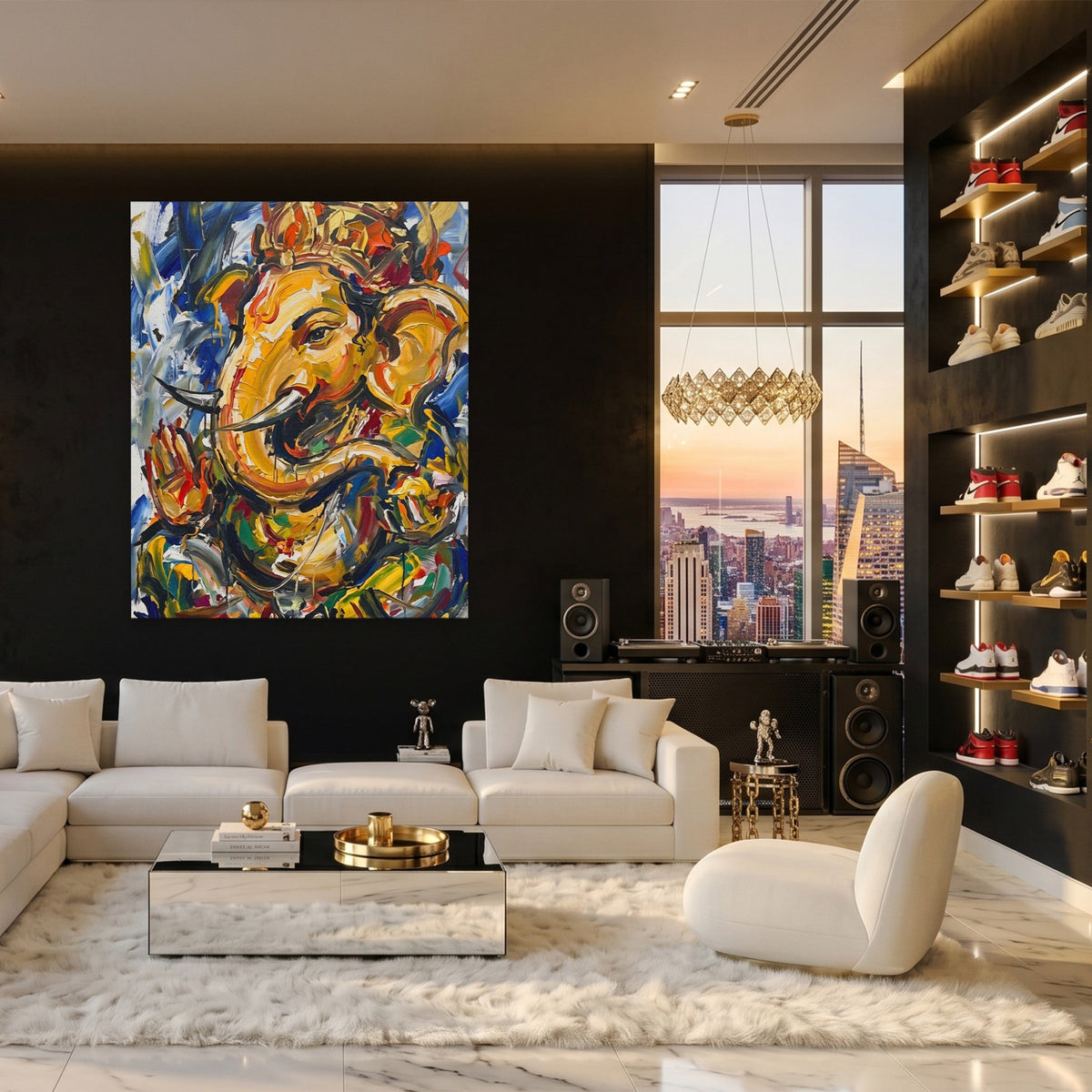 Ganesha Urban Expressionism canvas wall art, room view