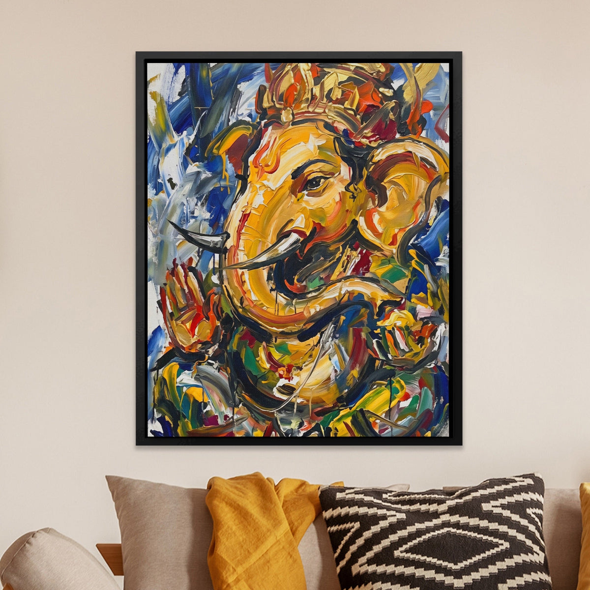 Ganesha Urban Expressionism canvas wall art, room view