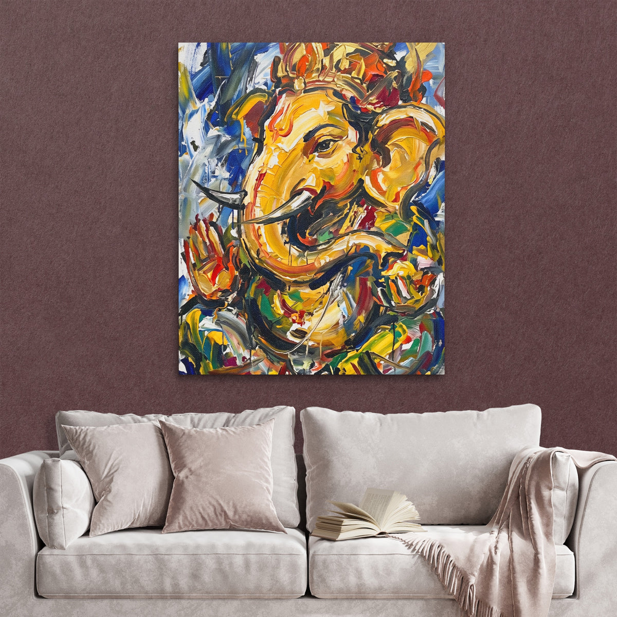 Ganesha Urban Expressionism — Ganesha Urban Expressionism Reading Couch Burgundy Walls copy 296