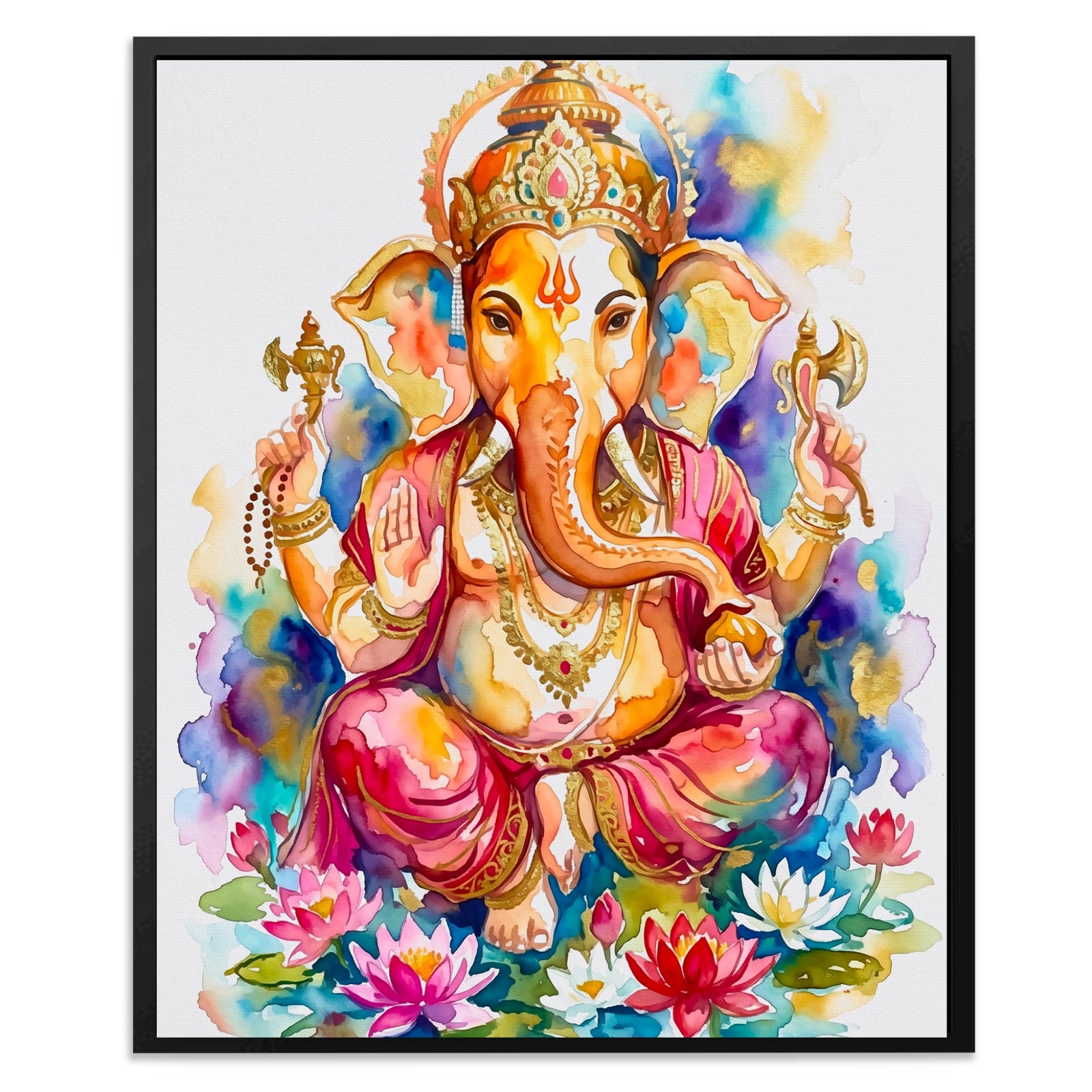 Ganesha Watercolor Blooms canvas wall art