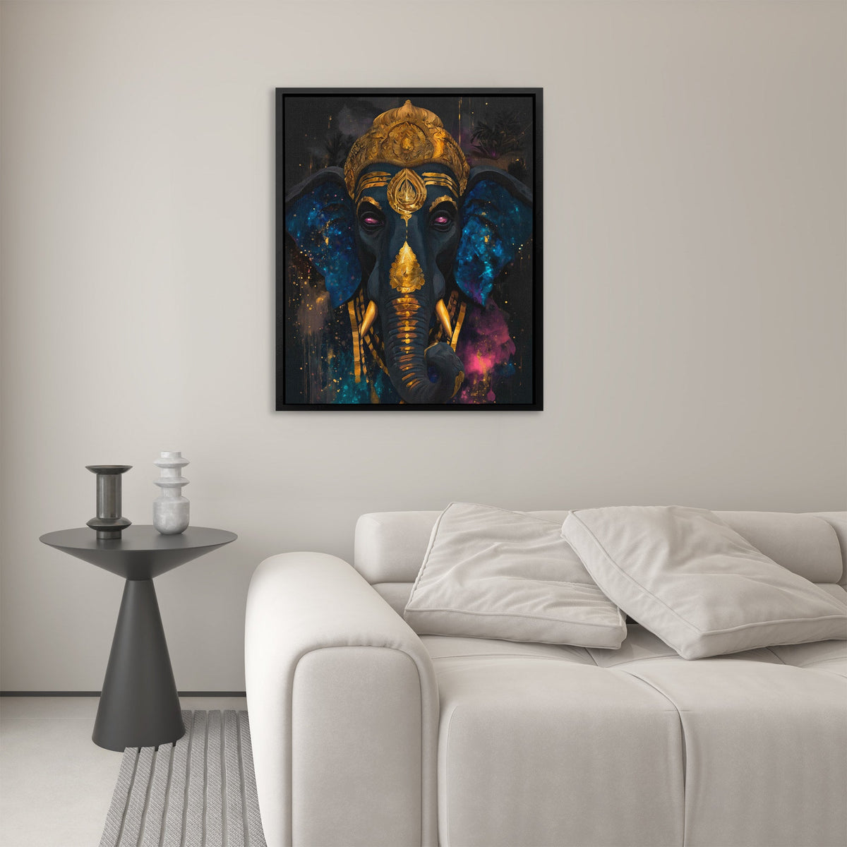 Artley Prints Elephant Family Canvas Wall Art – Colourful Abstract, Framed & Ready To Hang, Made In UK