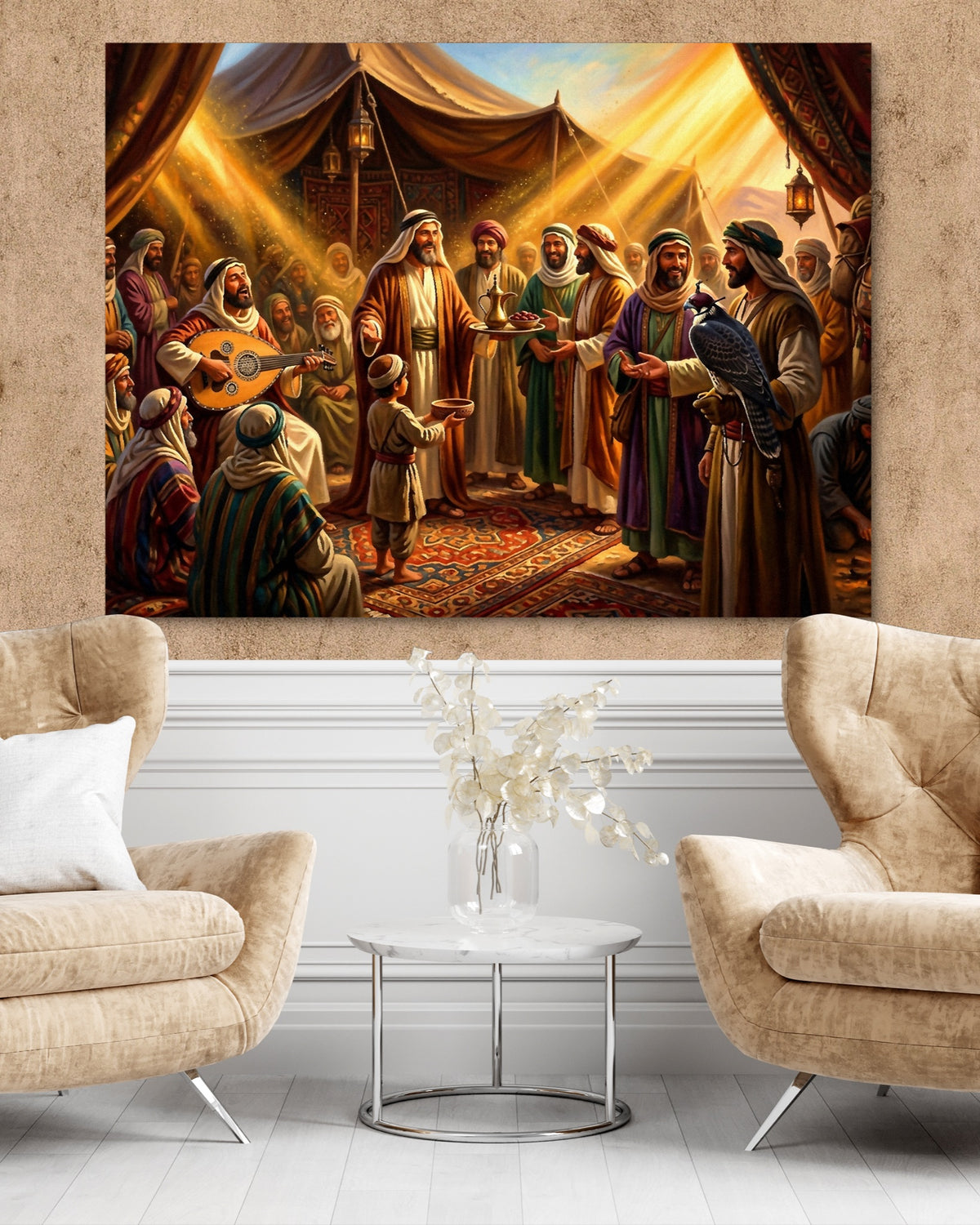 Gathering Golden Light — gathering golden light psd clay wall tan chairs 1land flush print