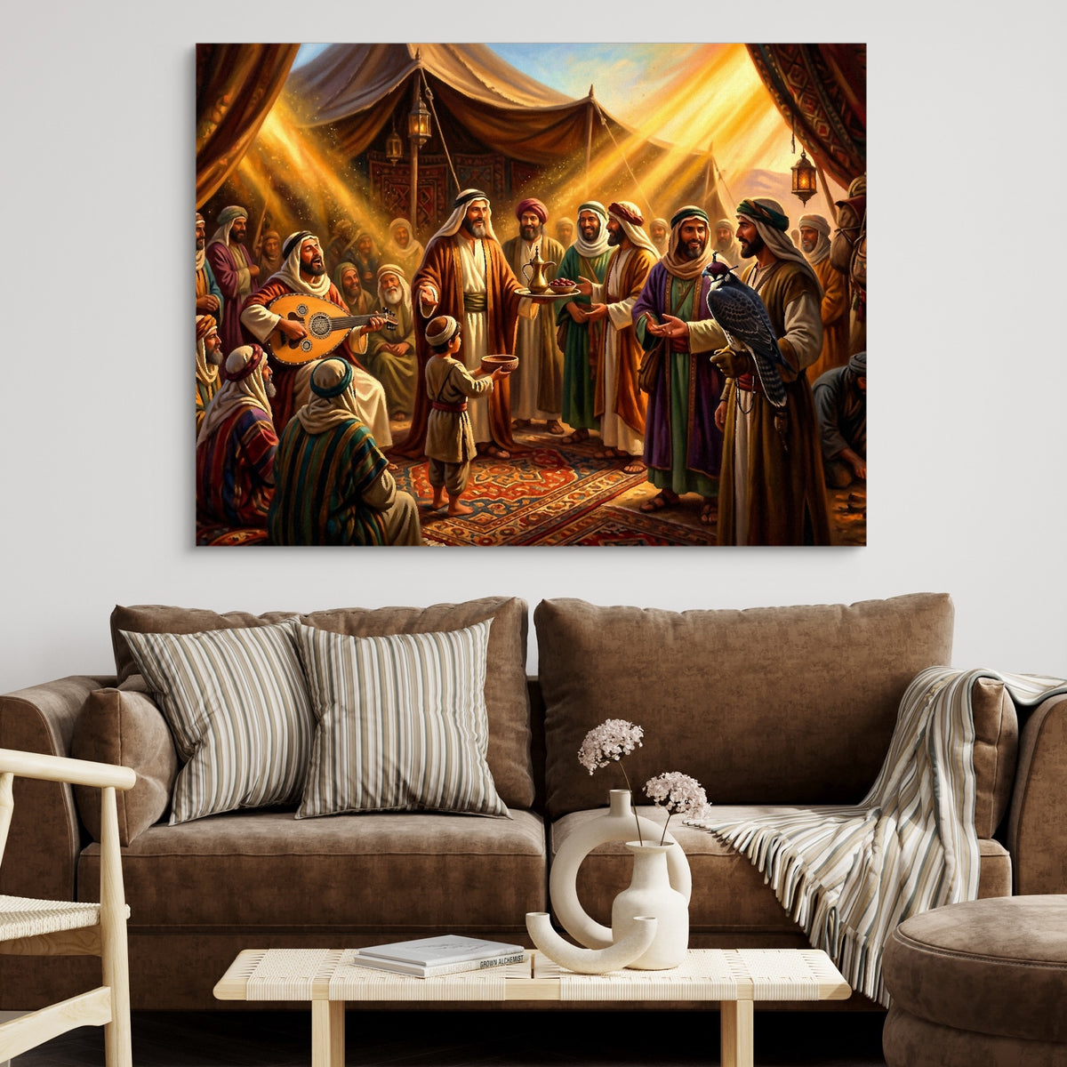 Gathering Golden Light — gathering golden light sq brown couch 1land flush print
