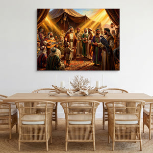 Gathering Golden Light — gathering golden light sq cozy dining room 1land flush print