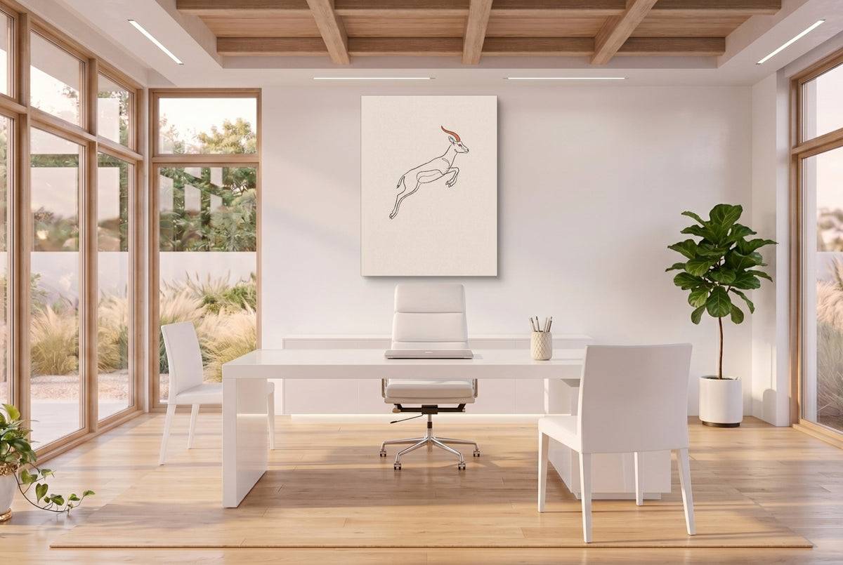 Gazelle Leaping Outline — gazelle leaping outline office space with desk 3 1port flush print