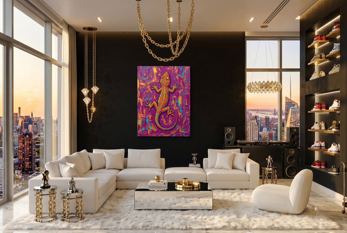 Gecko on Textured Hues — gecko on textured hues modern living room interior 2 1port flush print