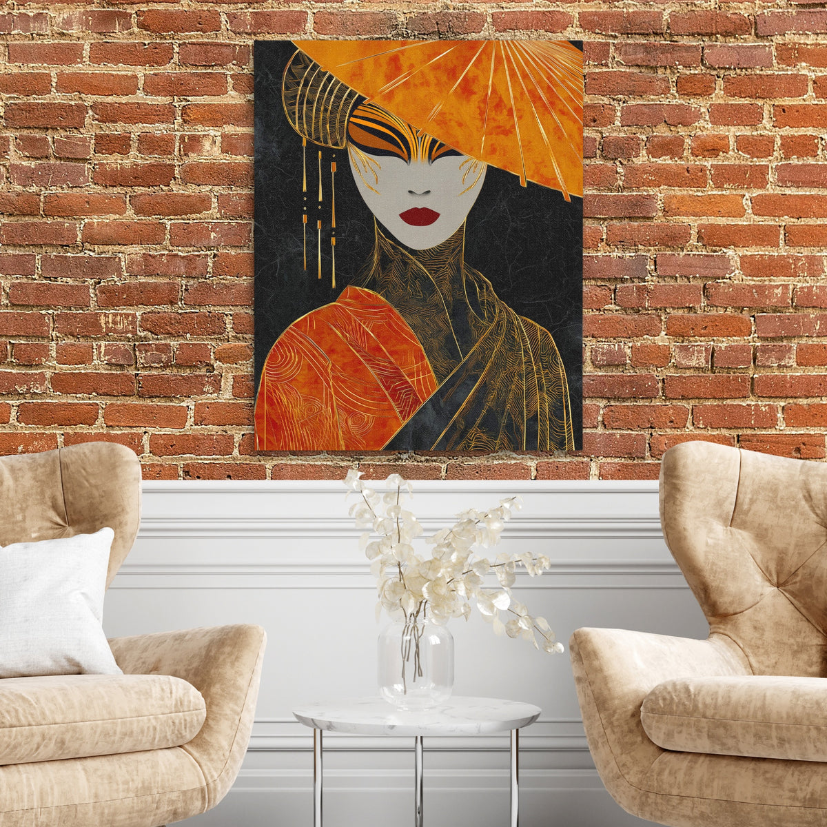 Geisha Dramatic Profile — Geisha Dramatic Profile Two Chairs and Brick Wall 322