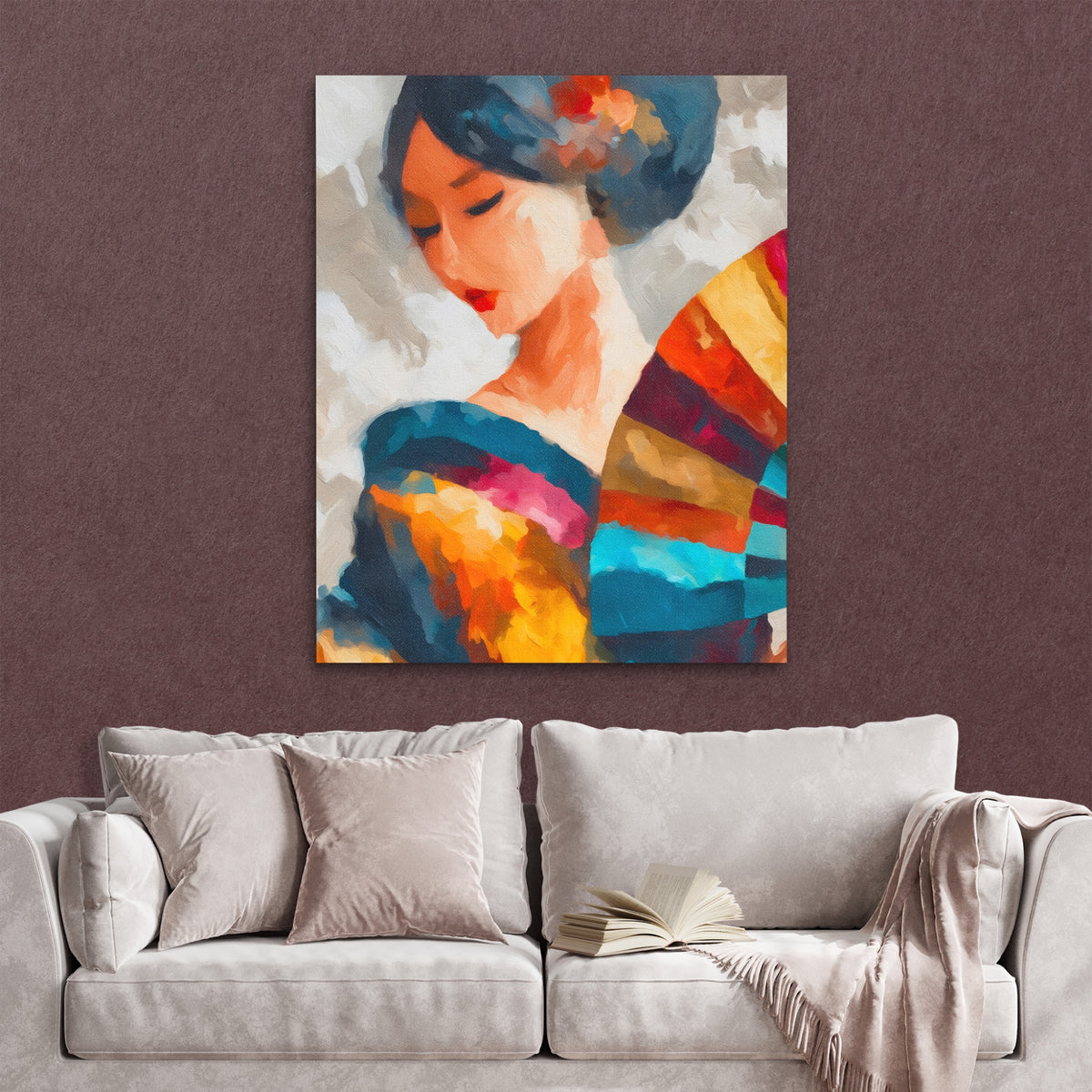 Geisha Ink Wash — Geisha Ink Wash Reading Couch Burgundy Walls copy 299