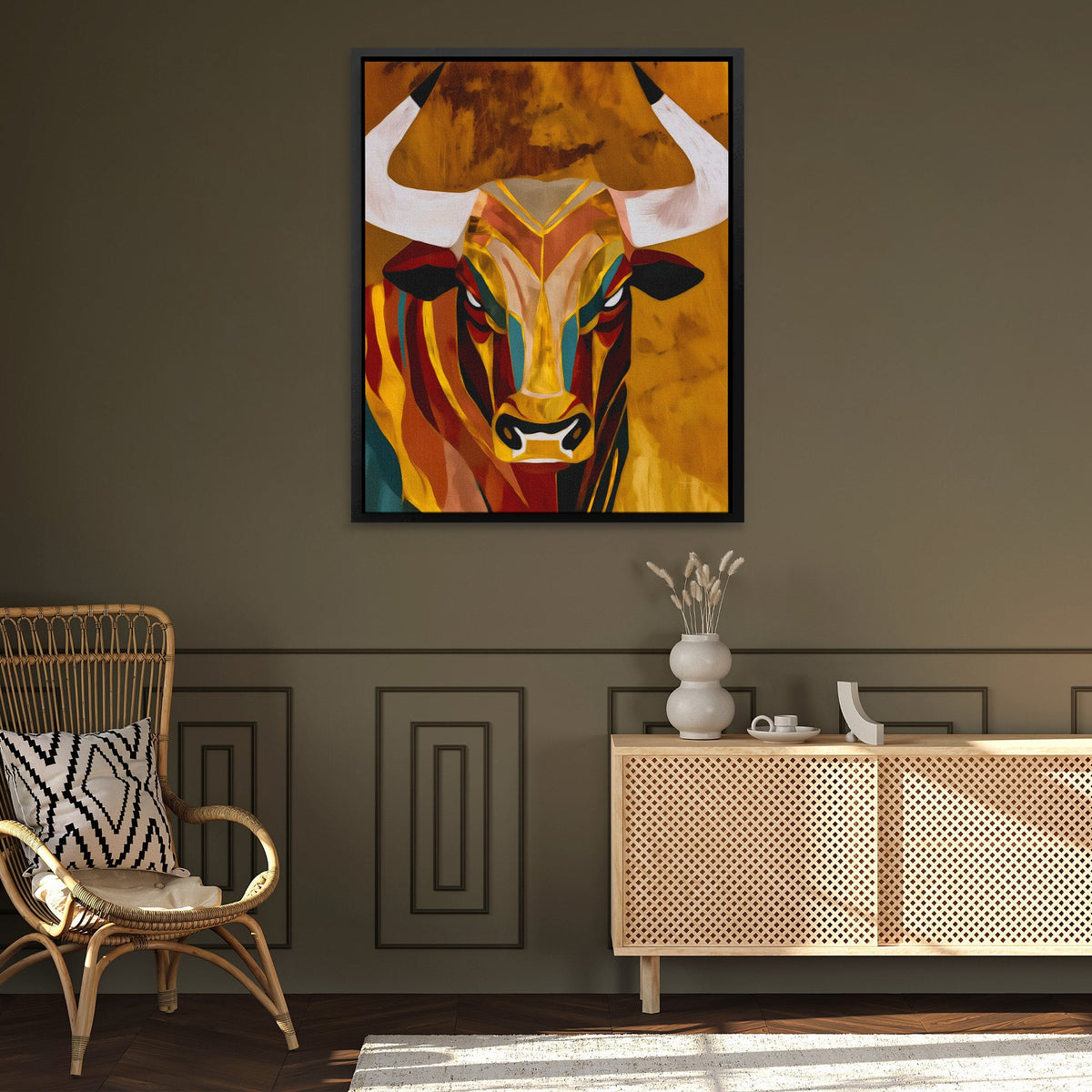 Geometric Bull Fury - Luxury Wall Art