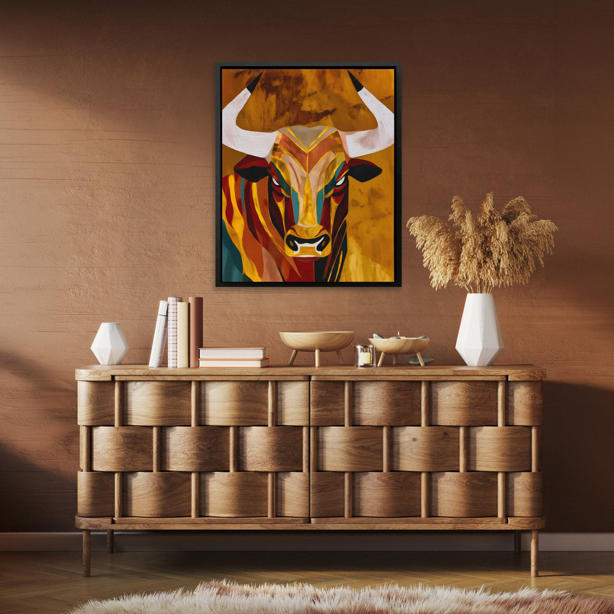 Geometric Bull Fury - Luxury Wall Art