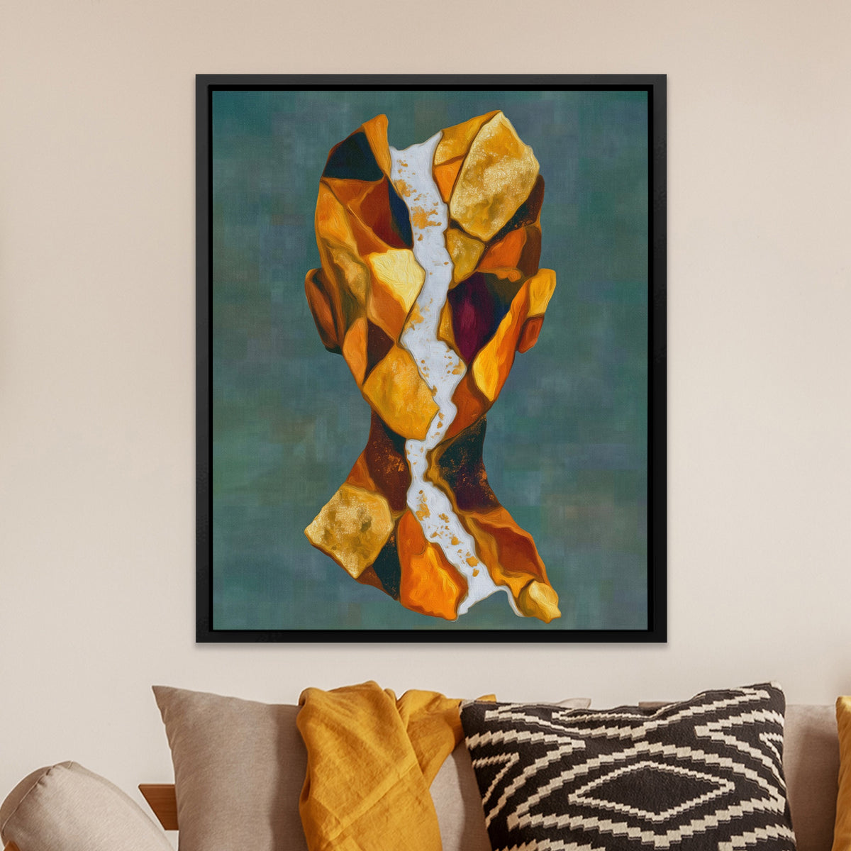 Geometric Facets Amber — Geometric Facets Amber Orange Room Zoom 231