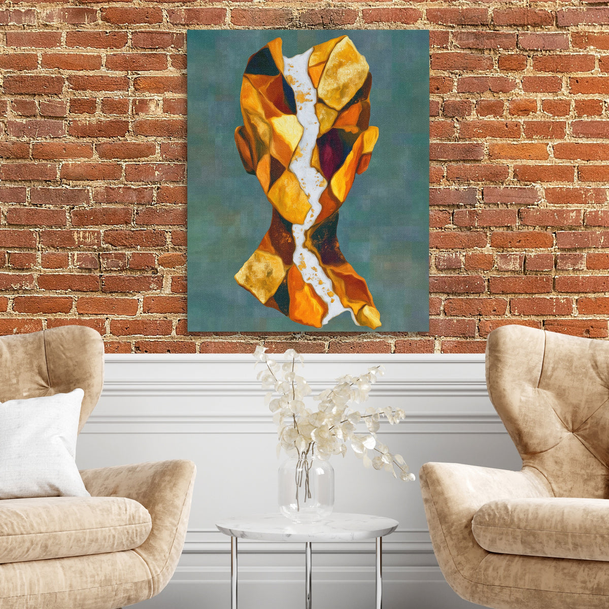 Geometric Facets Amber — Geometric Facets Amber Two Chairs and Brick Wall 327