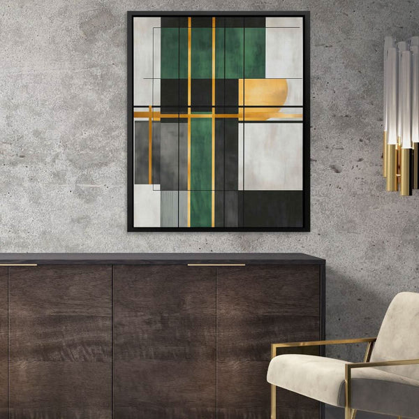 Geometric Gold and Green in a room
