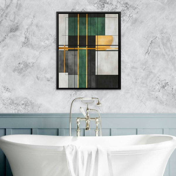 Geometric Gold and Green in a room