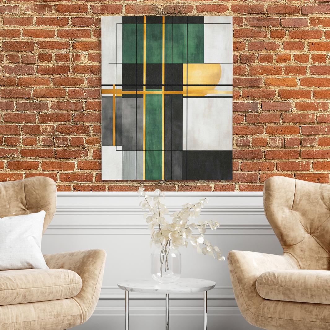 Geometric Gold and Green - Luxury Wall Art