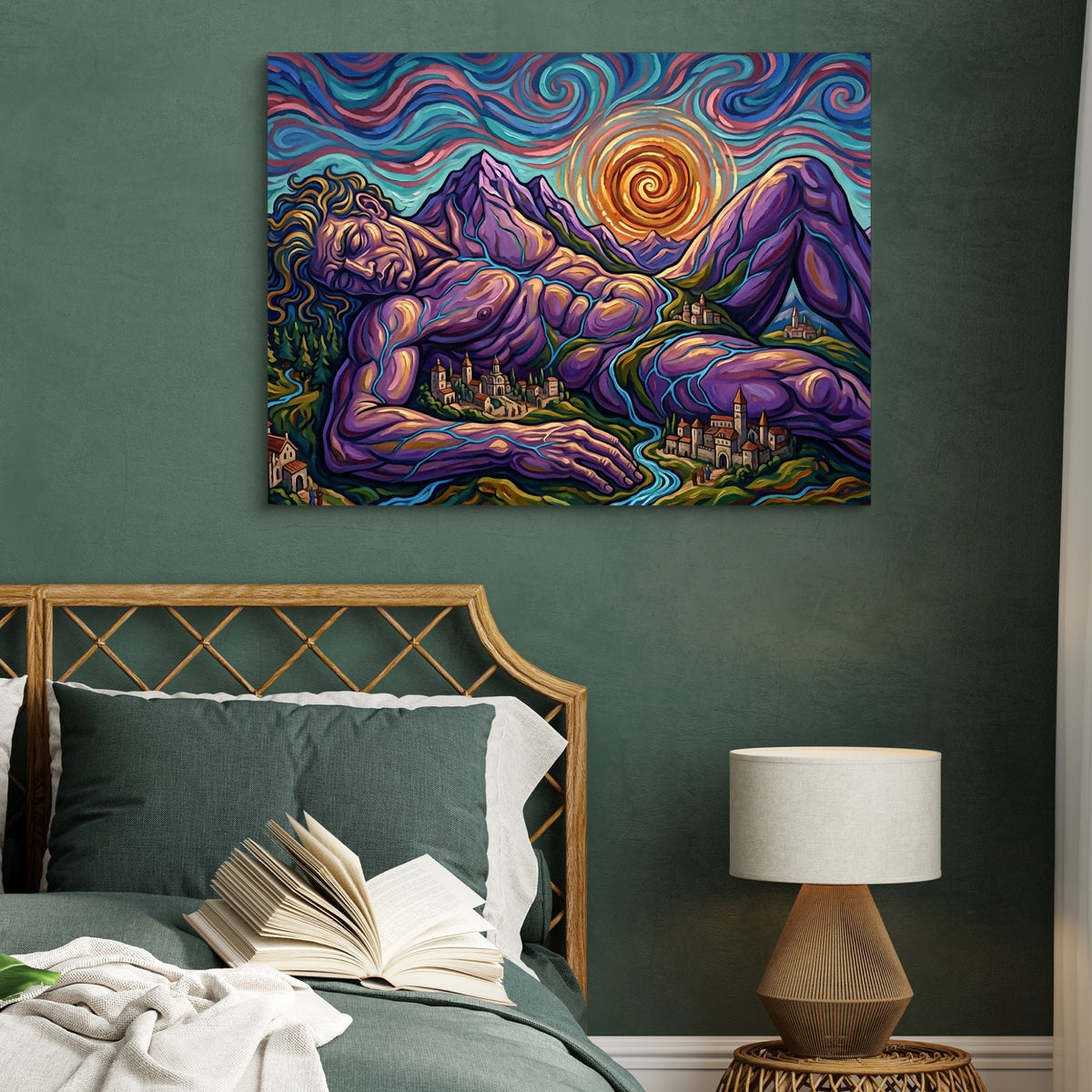 Giant Starry Night — giant starry night sq green bed 1land flush print