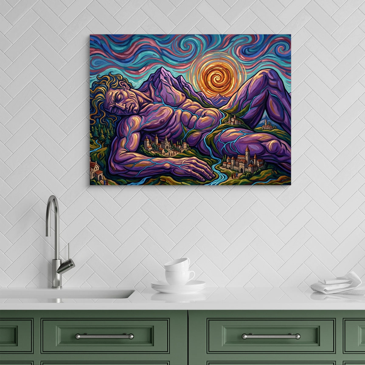 Giant Starry Night — giant starry night sq green kitchen 1land flush print