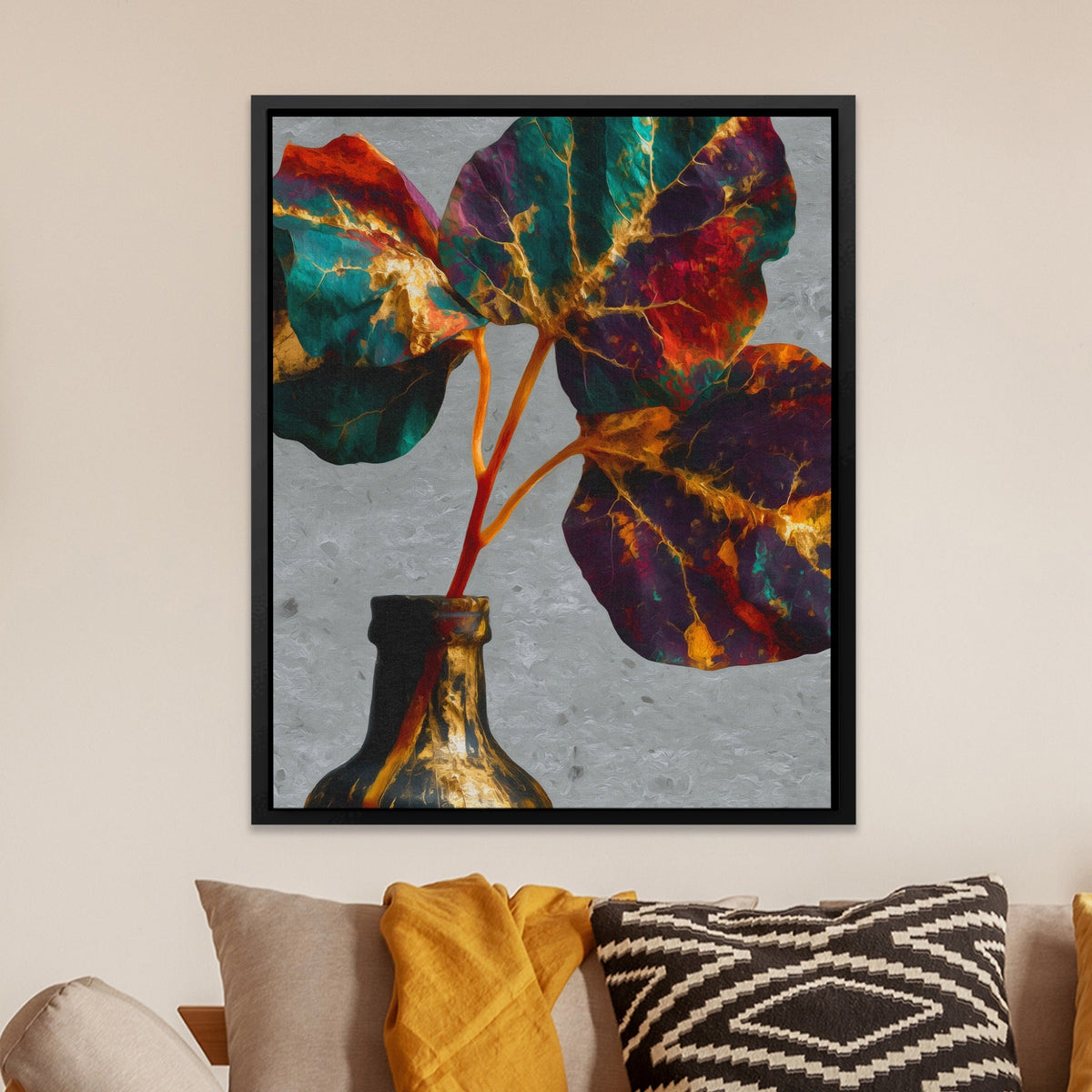 Gilded Foliage Fading canvas wall art, room view