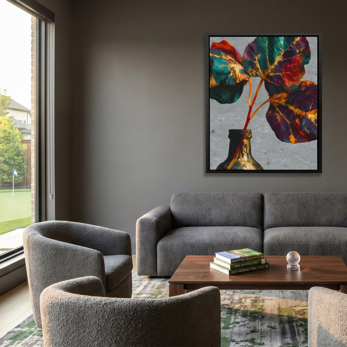 Gilded Foliage Fading canvas wall art, room view