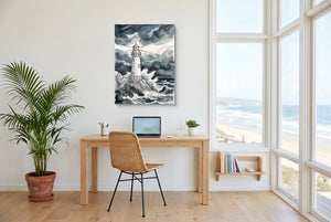 Gilded Line Lighthouse Storm — gilded line lighthouse storm office space with desk chair 1port flush print