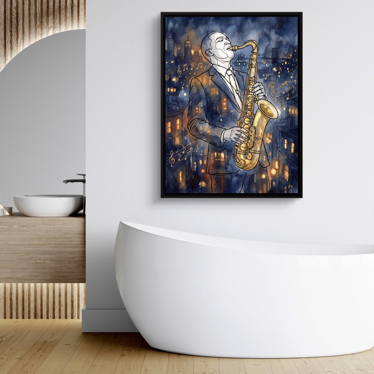 Gilded Line Saxophone Jazz Night - Luxury Wall Art