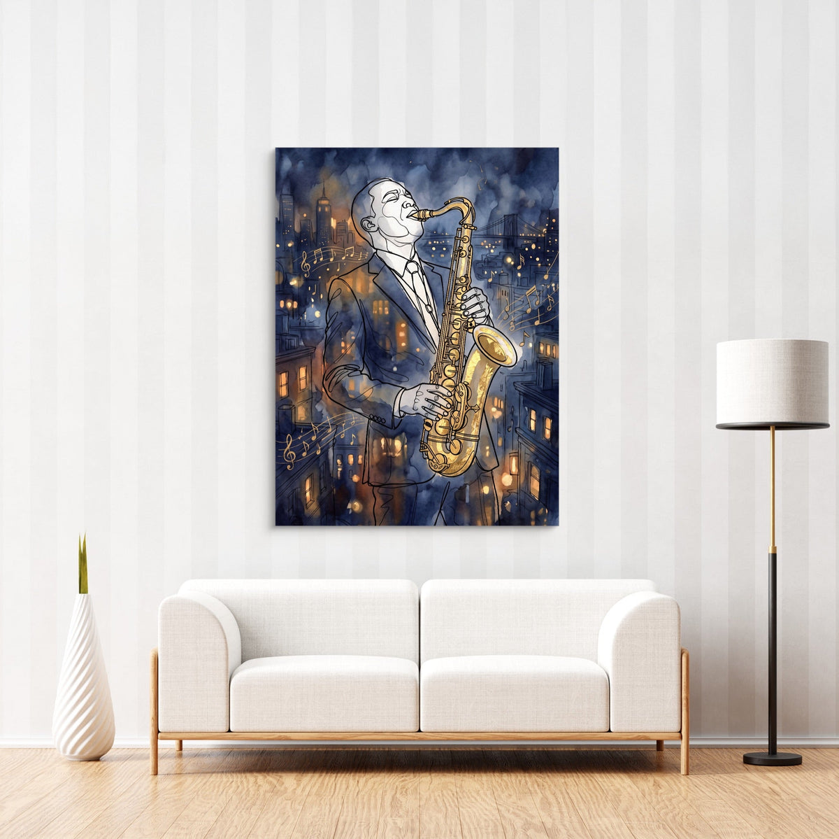 Gilded Line Saxophone Jazz Night - Luxury Wall Art