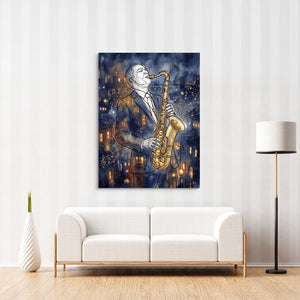 Gilded Line Saxophone Jazz Night - Luxury Wall Art