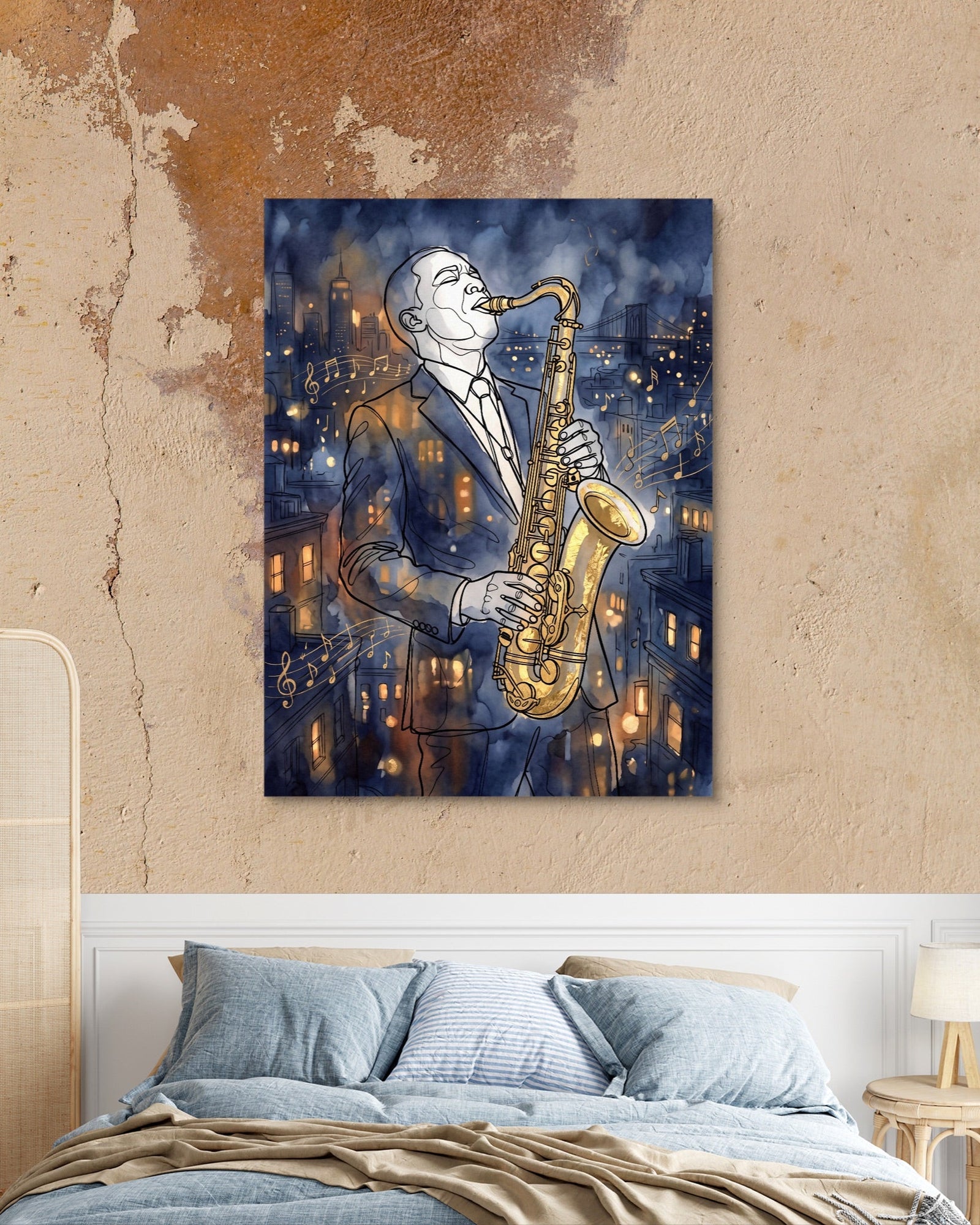 Gilded Line Saxophone Jazz Night - Luxury Wall Art