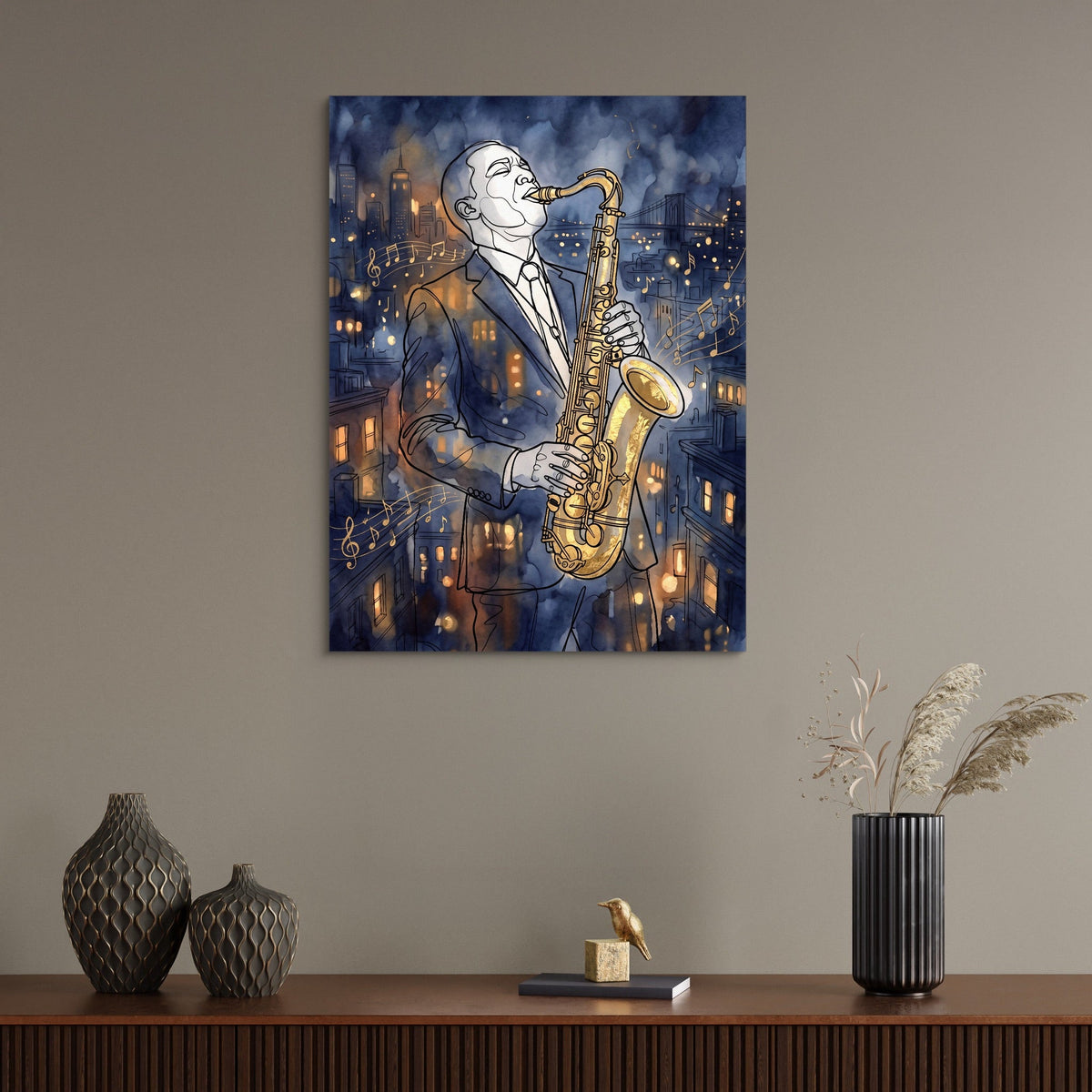 Gilded Line Saxophone Jazz Night - Luxury Wall Art