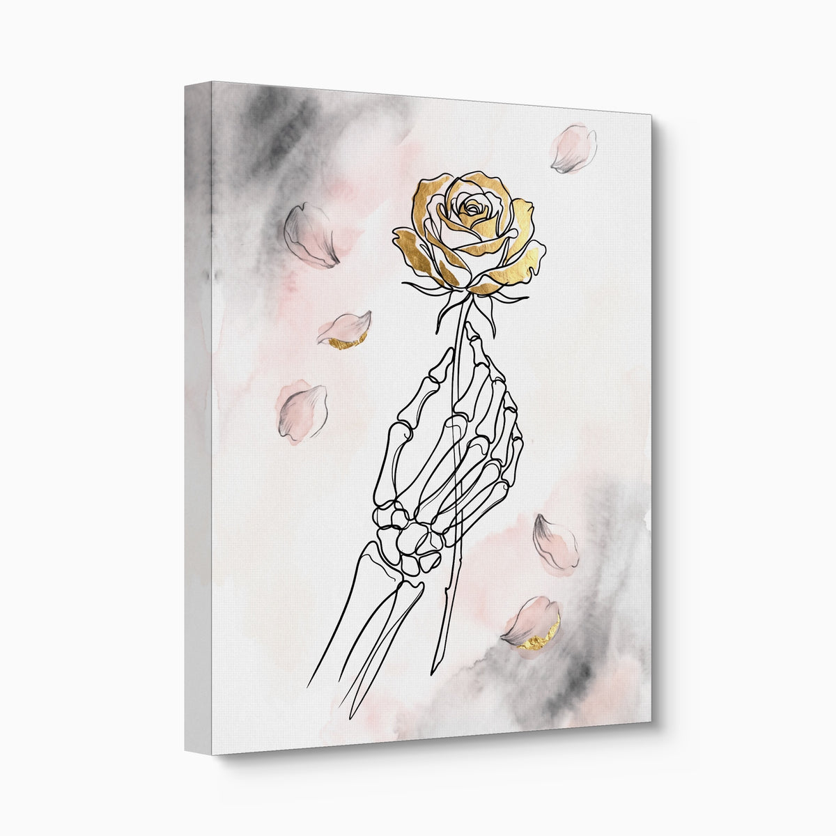 Gilded Skeleton Hand Rose Minimal — gilded skeleton hand rose minimal angled flush print