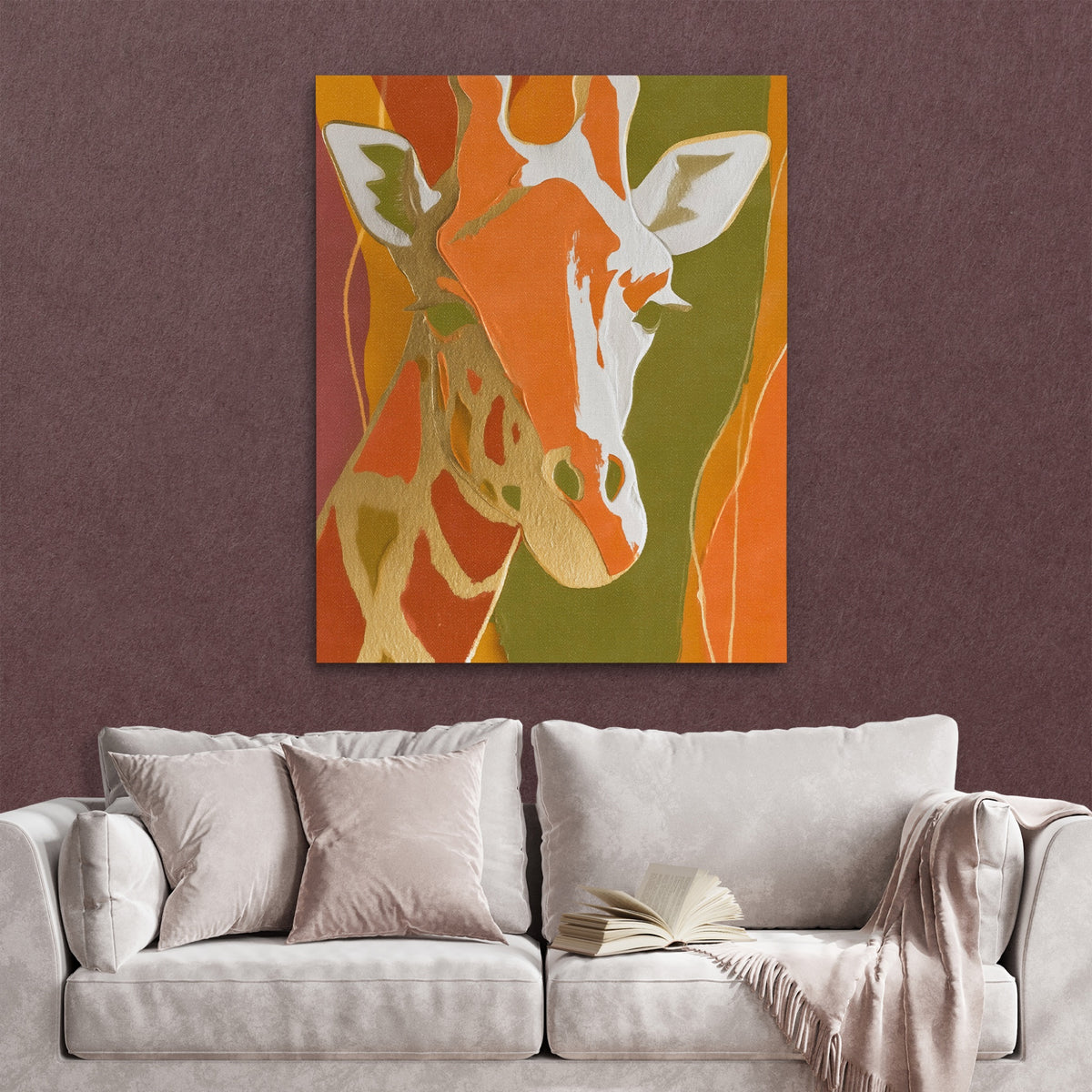 Giraffe Color Field — Giraffe Color Field Reading Couch Burgundy Walls copy 305