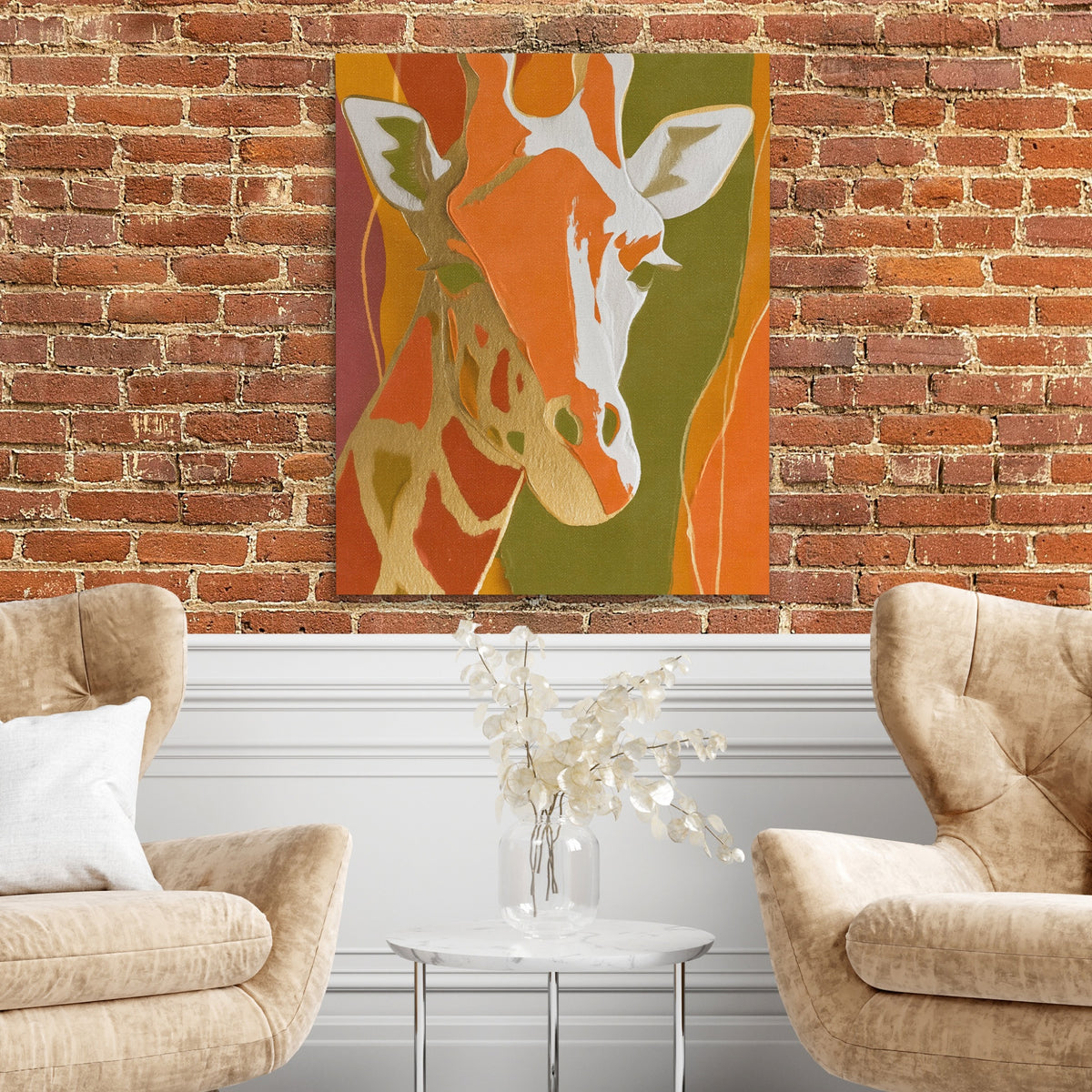 Giraffe Color Field — Giraffe Color Field Two Chairs and Brick Wall 329