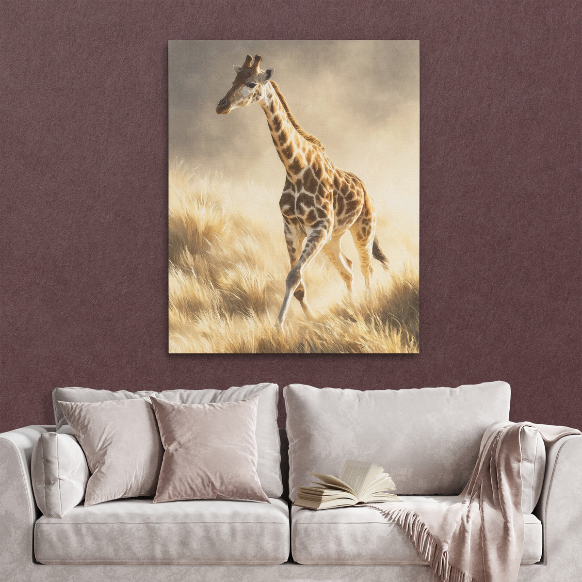 Giraffe Galloping Stride — Giraffe Galloping Stride Reading Couch Burgundy Walls copy 307