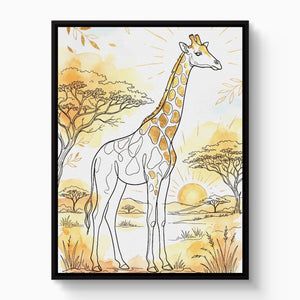 Giraffe Golden Sunrise — giraffe golden sunrise white studio framed black