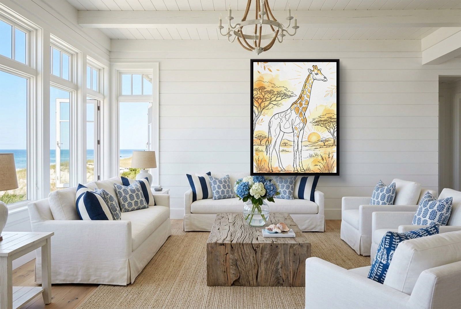 Giraffe Golden Sunrise — giraffe golden sunrise white studio framed black