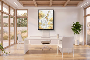 Giraffe Golden Sunrise — giraffe golden sunrise office space with desk 3 1port framed black
